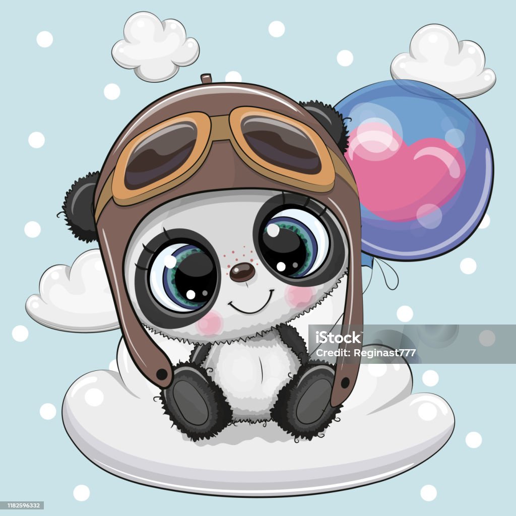 Dễ Thương Phim Hoạt Hình Panda Cậu Bé Với Bóng Bay Hình minh họa ...