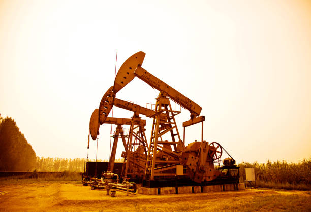 Oil pumps working at sunset.