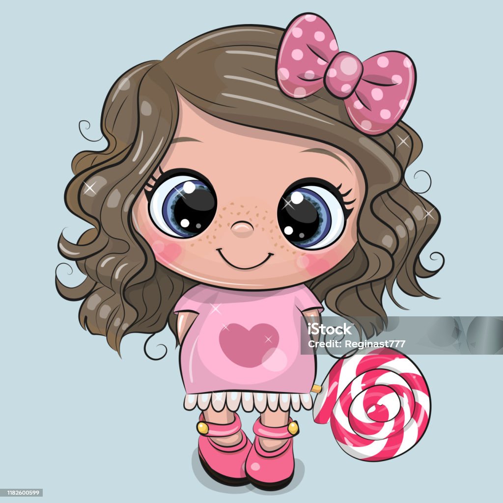 Cute Girl In A Dress And With Lollipop Stock Illustration ...