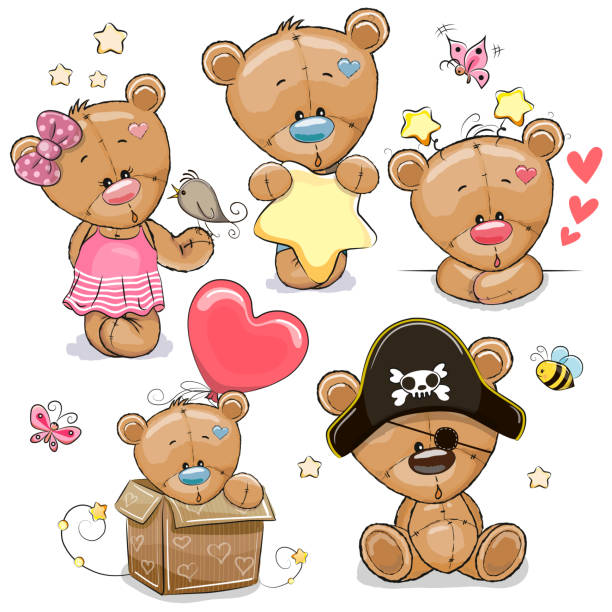 zestaw cartoon teddy misie na białym tle - 5600 stock illustrations