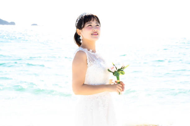 istock Bride in a seaside wedding dress 1182601121