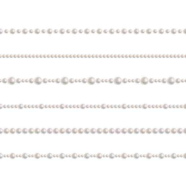 Realistic pearl bead chain. Vector set of realistic seamless pattern on white background