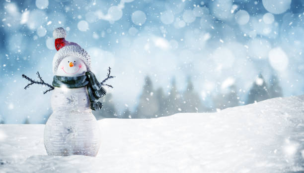 istock Happy Snowman in Winter Scenery 1182602218