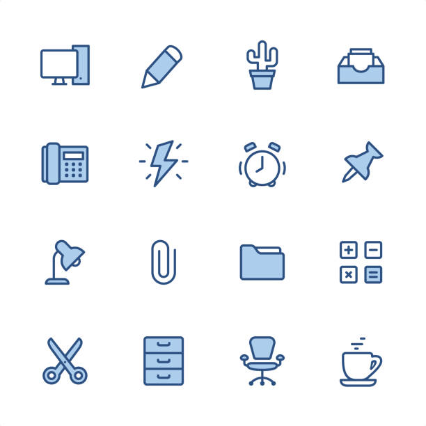 office - pixel perfect blaue umrisssymbole - coffee cup flash stock-grafiken, -clipart, -cartoons und -symbole