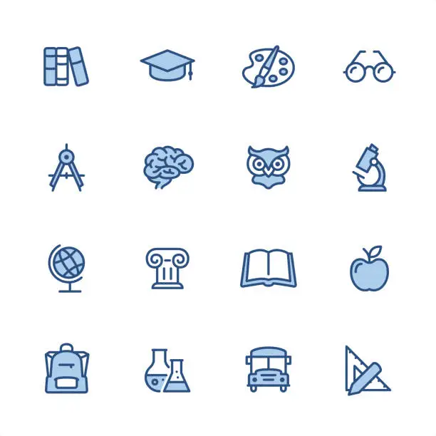 Vector illustration of Education - Pixel Perfect blue outline icons