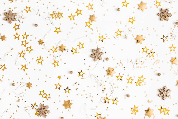 istock Christmas composition. Christmas golden decorations on white background. Flat lay, top view 1182603436