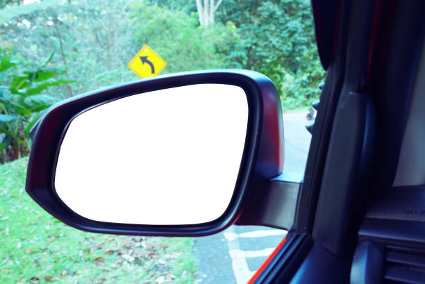 istock Side mirror isolated on white with side street view. 1182603544