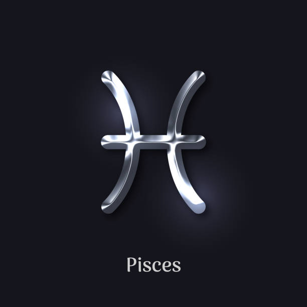 Pisces Silver Metal Zodiac Sign Stock Illustration - Download