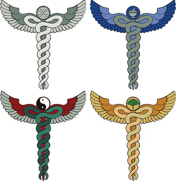 Vector illustration of Alternative Medicine Caduceus Set