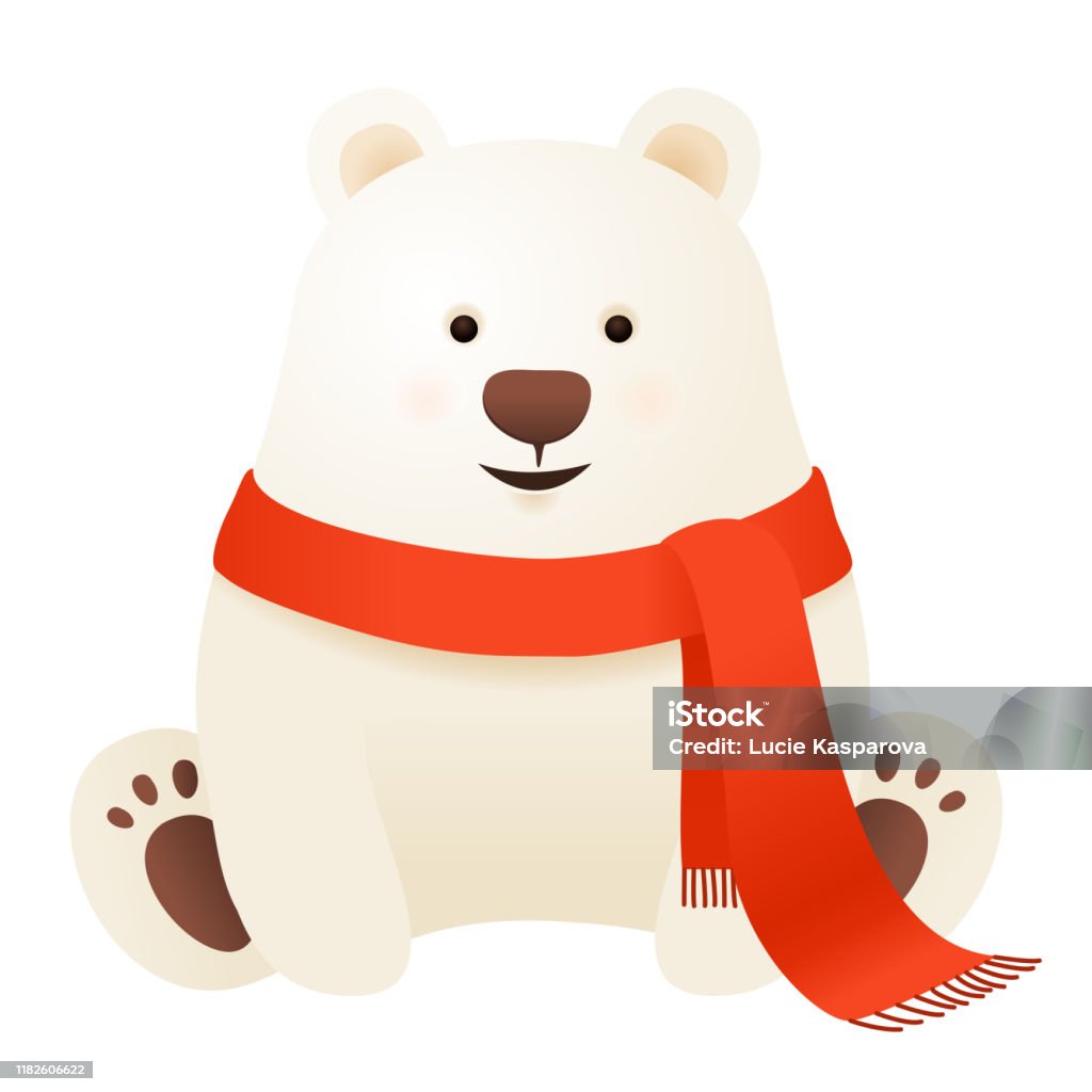 Polar Bear With Scarf Winter Christmas Stock Illustration - Download Image  Now - Polar Bear, Cartoon, Scarf - iStock