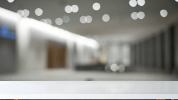 Empty white desk in office meeting room. stock photo
