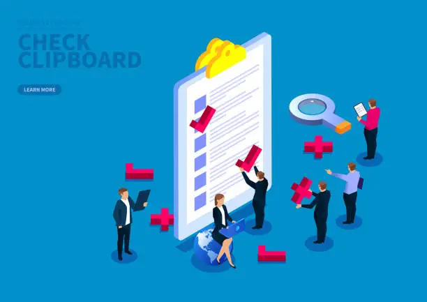 Vector illustration of Business team checking clipboard list