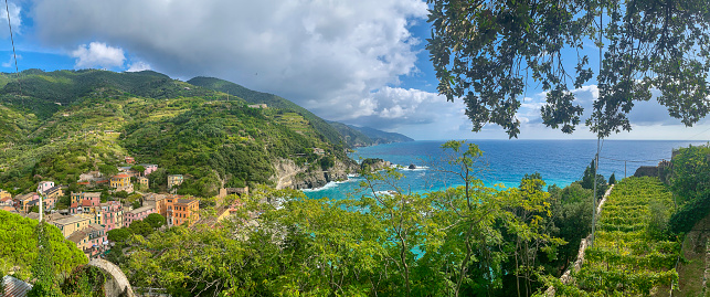 Panoramic View Looking over Lush Landscape at Monterosso, Cinque Terre, Italy