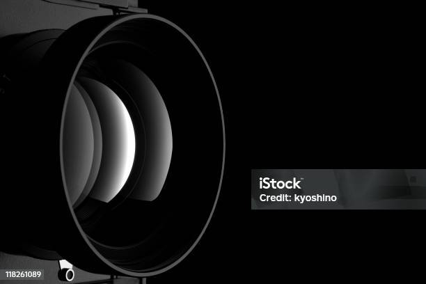 Isolated Shot Of Professional Camera Lens Against Black Background Stock Photo - Download Image Now