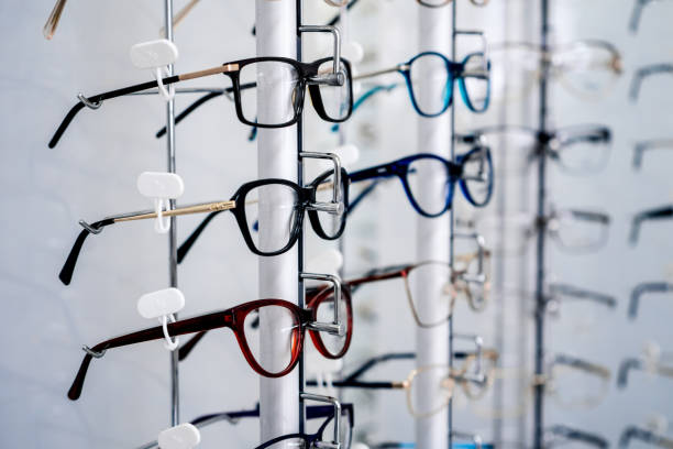 istock Row of glasses at an opticians. 1182611499