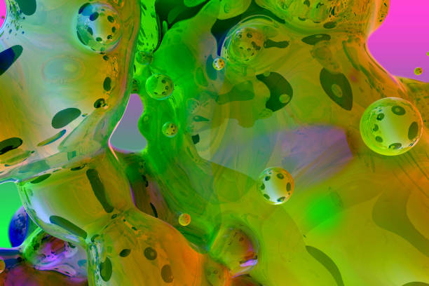 festive glossy soap like bubbles or liquid abstract gradient texture 3D illustration - soft focus background design template