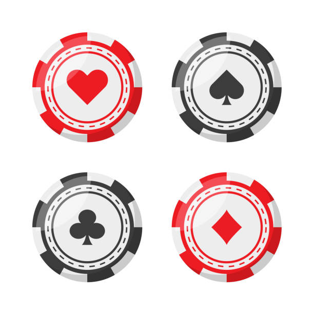 zestaw żeton pokerowy w płaskim stylu, wektor - gambling chip gambling vector casino stock illustrations
