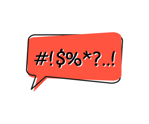 illustrazioni stock, clip art, cartoni animati e icone di tendenza di bolla vocale rossa con parolaccia astratta, piatta - parolaccia
