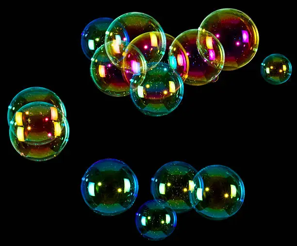 Photo of Soap bubbles on black background