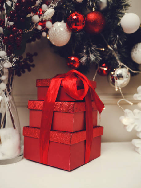 istock Gift boxes with big red ribbon 1182613272
