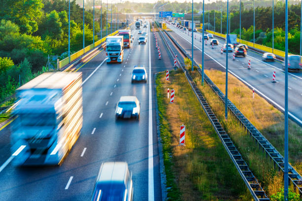 istock Trucks on four lane controlled-access highway in Poland 1182613586