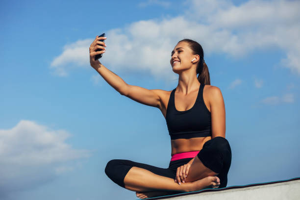 sportswoman takes a selfie