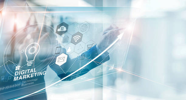 istock Businessman draw graph growth of business and analyzing data with icon customer network connection on modern virtual interface, digital marketing and technology. 1182619277