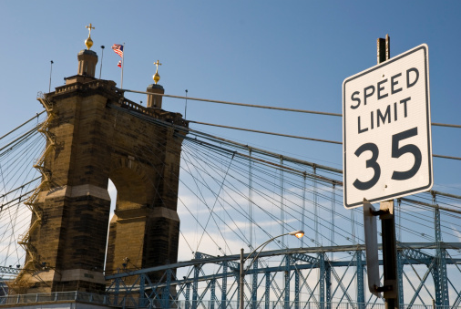 The John A. Roebling Suspension Bridge in Cincinnati, Ohio