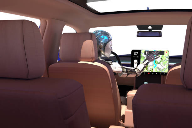 istock Robot driving electric SUV on white 1182620781