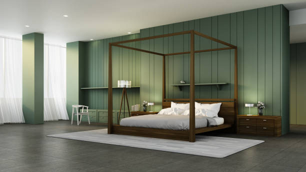 istock Classic bedroom interior & green wall / 3D rendering interior 1182625076