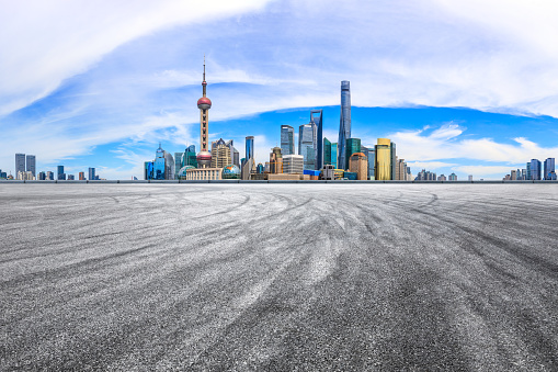 City skyline and asphalt road in Shanghai,China