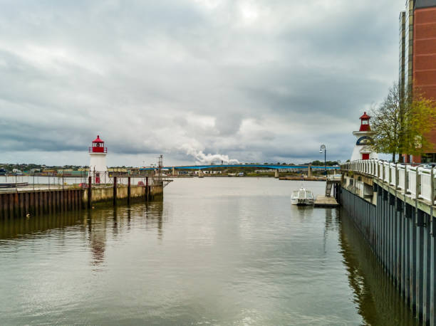 Saint John, Canada. October 2, 2019: Docks with lighthouse in Saint John, Canada