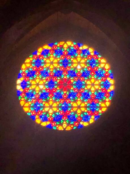 Palma Cathedral Stained Glass Rose Window stock photo