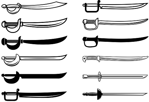Set of swords isolated on white background. Design element for label, badge, sign. Vector illustration