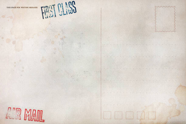 istock Backside of blank airmail postcard with dirty stain 1182628629