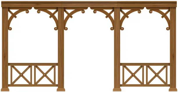 Vector illustration of Arcade old colonial wooden veranda