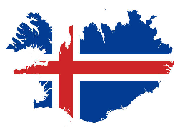 mapa islandii z flagą narodową - iceland stock illustrations