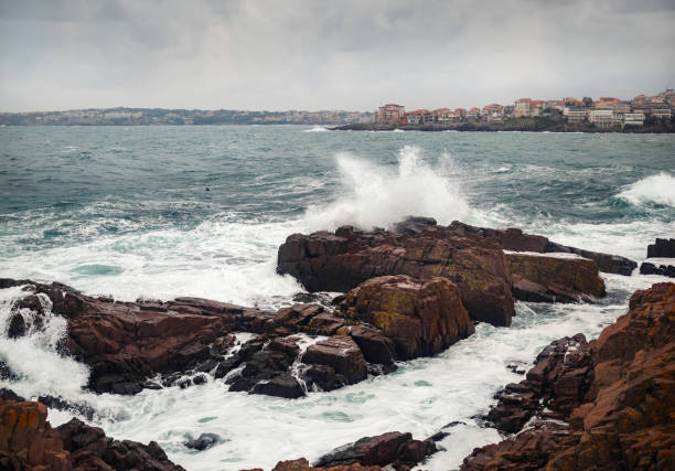 istock Sea waves, rocky shore 1182630610