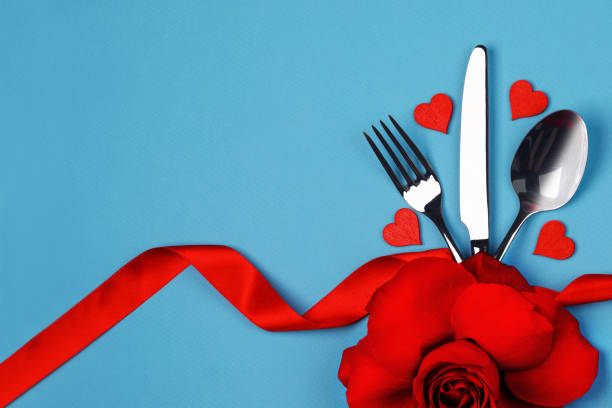 istock Cutlery set rose flower and hearts 1182632046