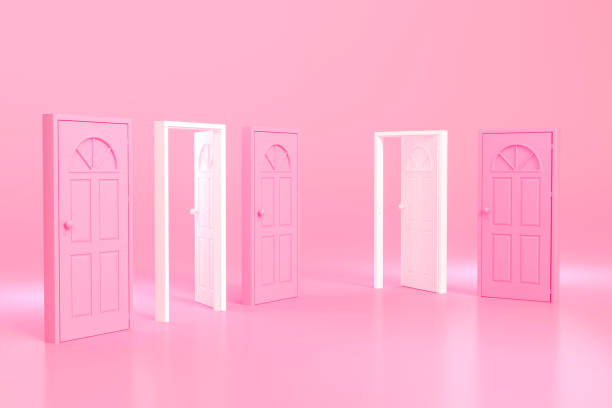 istock Pink and white with open and close in pink room 3d rendering. 1182632344