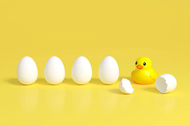 istock Duckling toy hatch from eggs 3d illustration 1182632348