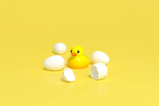 istock Duckling toy hatch from eggs 3d illustration 1182632926