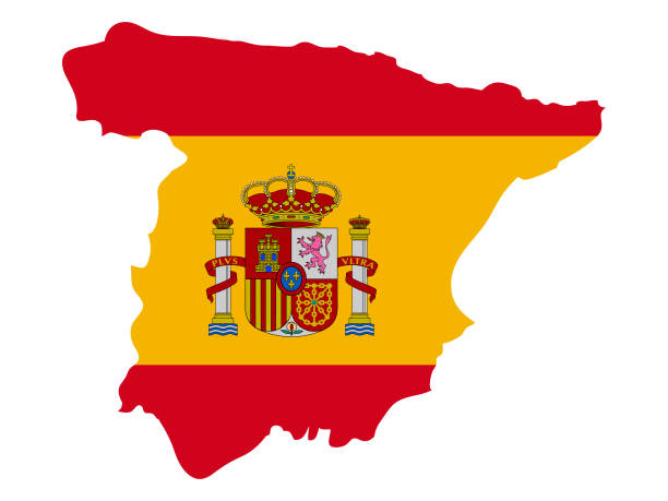 ilustrações, clipart, desenhos animados e ícones de mapa de spain com bandeira nacional - espanha