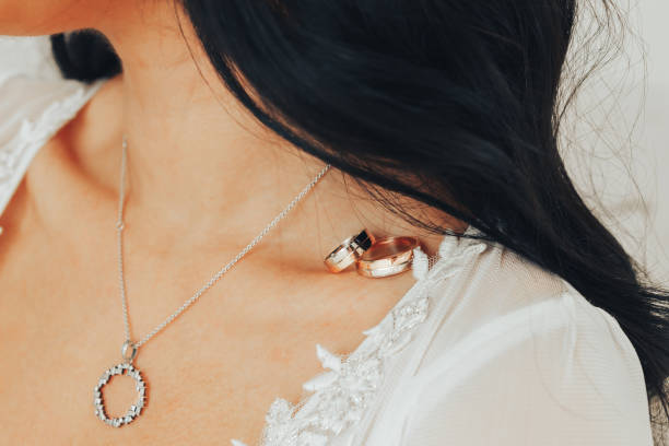 istock Wedding concept. Wedding rings on the bride's clavicle 1182636144