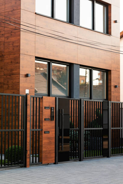 istock Safety gate in front of residential building. 1182639509