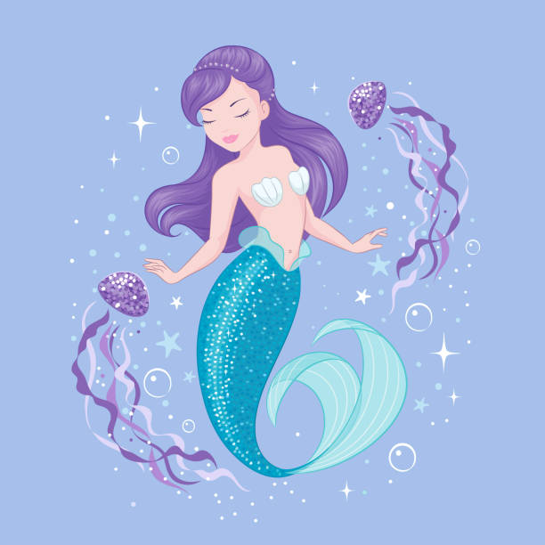 112 Mermaid With Purple Hair. Vector Illustration Illustrations & Clip Art  - iStock