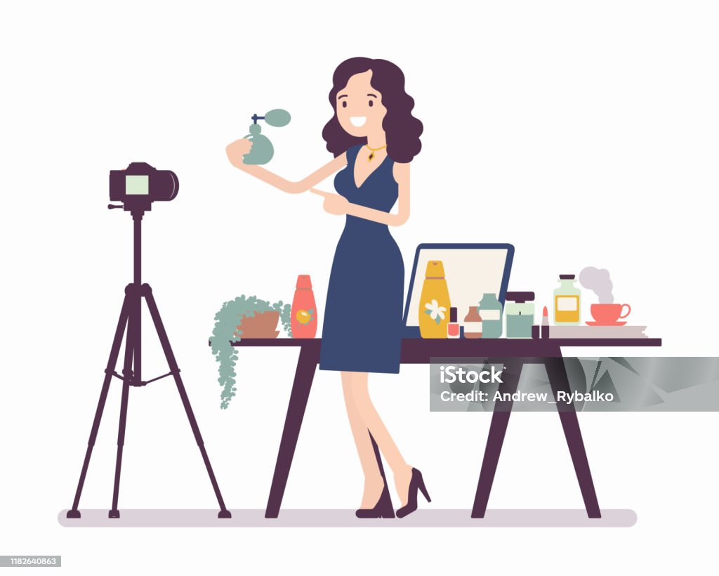 Beauty Blogger Streaming Stock Illustration - Download Image Now - Women, Home  Video Camera, Marketing - iStock