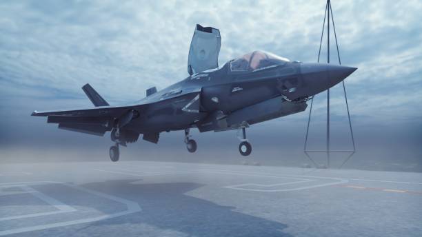 istock F-35 fighter takes off vertically from the aircraft carrier. 3D Rendering 1182641674