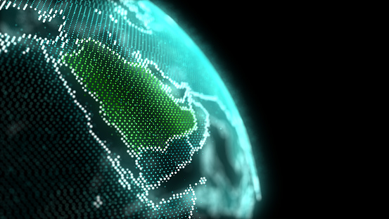 Arabia Saudita Map Hologram Effect, KSA Digital global map, Riyadh photo