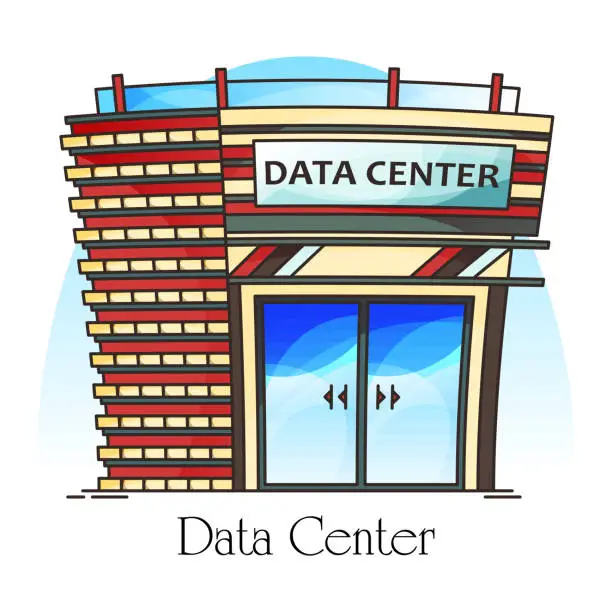 Vector illustration of Data center or centre exterior view. Datacenter